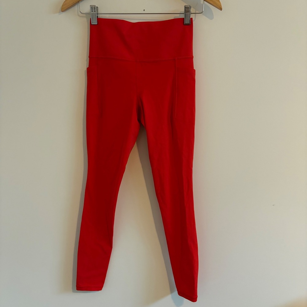 Athleta Salutation Stash Tight Red High Rise Yoga Leggings XS Pockets Powervita
